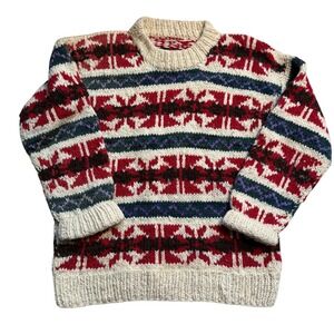 Handmade VINTAGE 90s Fair Isle Wool Knit Chunky Sweater Snowflake Nordic Unisex